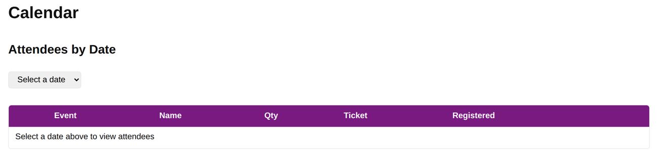 The admin calendar view for managing daily events